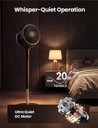 Fan for Bedroom, 120° Oscillating Standing Fan, DC Motor Quiet Floor Fan